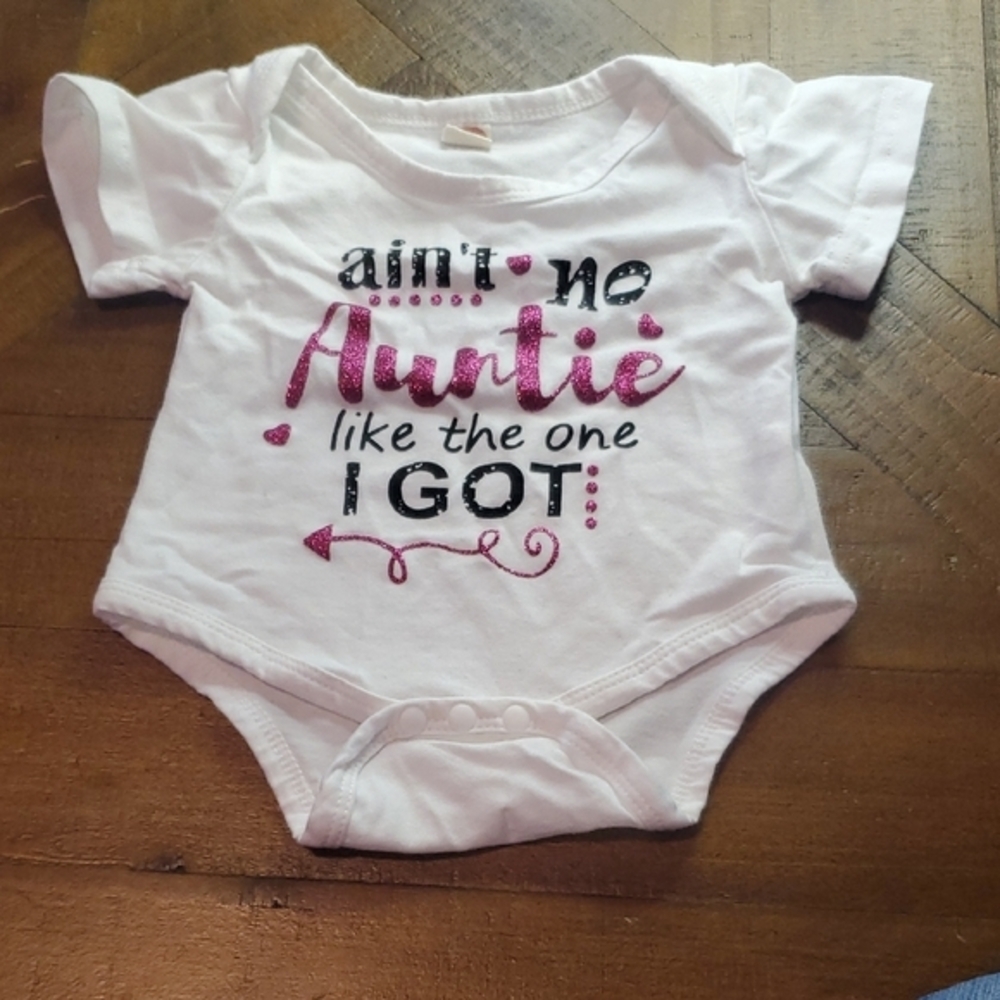 SHEIN White and Pink Auntie Love Bodysuit